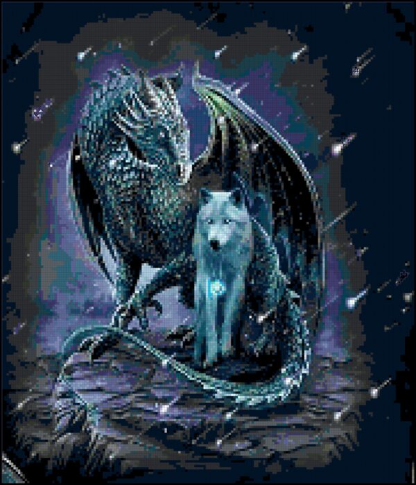 Counted Cross Stitch Pattern-Strange Bedfellows-Dragon and Wolf - Fantasy - PDF Instant Download - Friendship - Animals - Mythical Creatures - Image 2