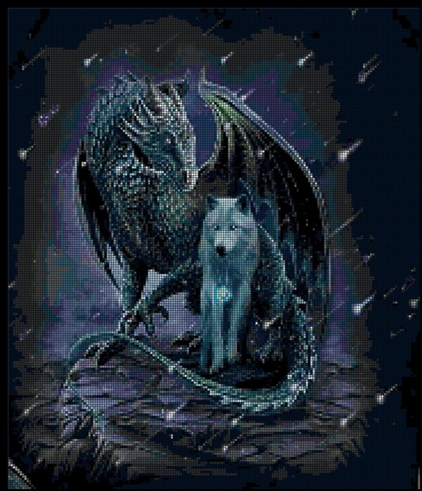 Counted Cross Stitch Pattern-Strange Bedfellows-Dragon and Wolf - Fantasy - PDF Instant Download - Friendship - Animals - Mythical Creatures - Image 3