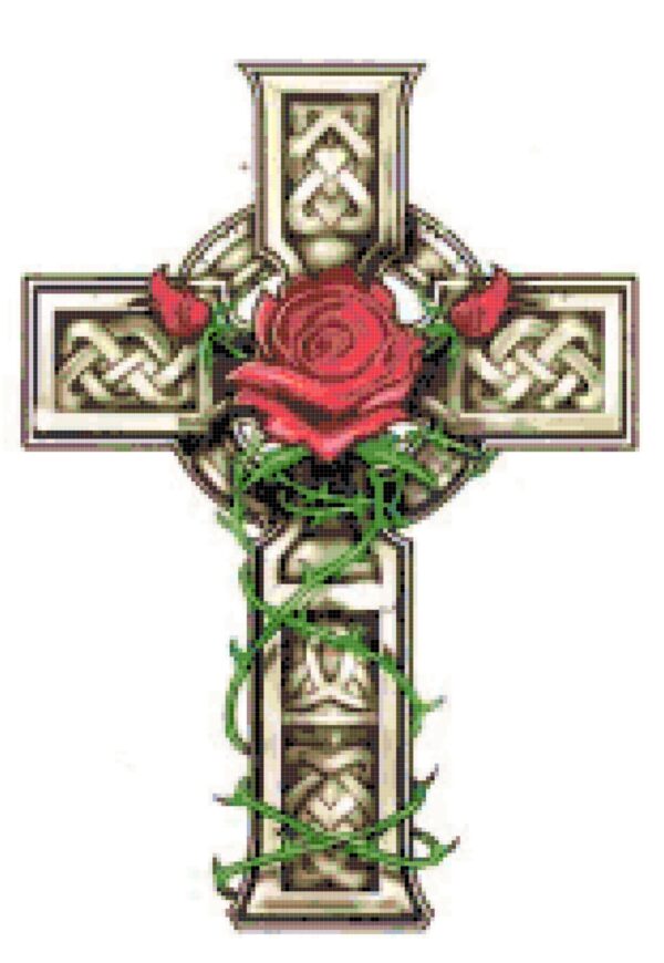 Celtic Cross with Rose and Vines Cross Stitch Pattern