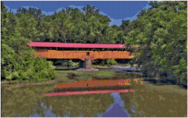 Stunning Full Coverage Cross Stitch Pattern: Covered Bridge Reflection - Image 2