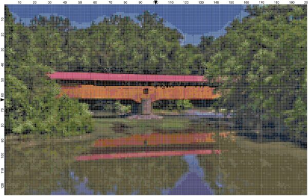 Stunning Full Coverage Cross Stitch Pattern: Covered Bridge Reflection - Image 3