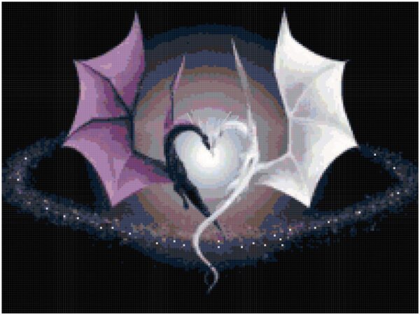 Original Cross Stitch Pattern: Dragons in a Galaxy Heart - Image 2