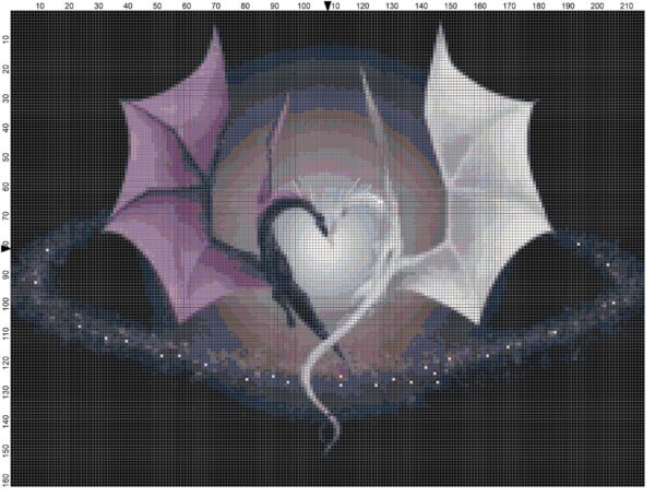 Original Cross Stitch Pattern: Dragons in a Galaxy Heart - Image 3