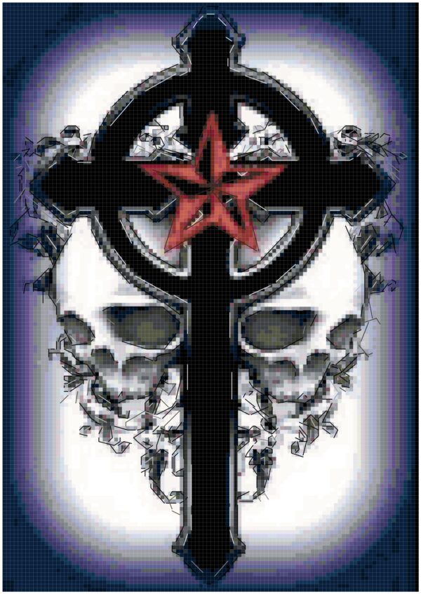 Gothic Cross with Skulls Original Counted Cross Stitch Pattern - Image 2