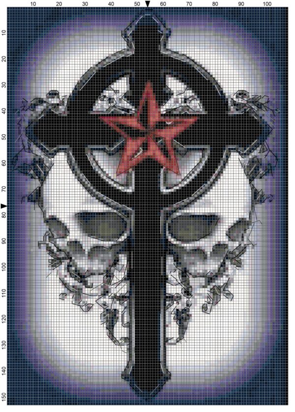 Gothic Cross with Skulls Original Counted Cross Stitch Pattern - Image 3