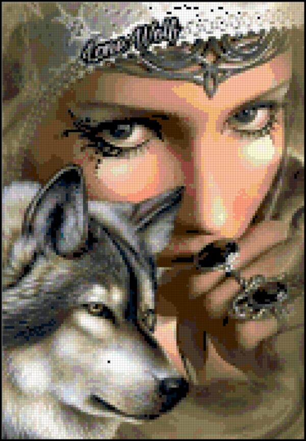 Lone Wolf and Lady - Intermediate Counted Cross Stitch Pattern - Image 2