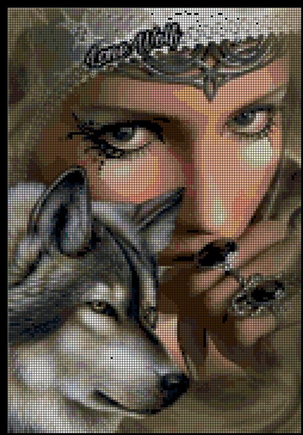 Lone Wolf and Lady - Intermediate Counted Cross Stitch Pattern - Image 3