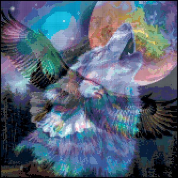 Full Coverage Counted Cross Stitch Pattern: Night Wolf Eagle Moon (165w x 165h Stitches) - Image 2