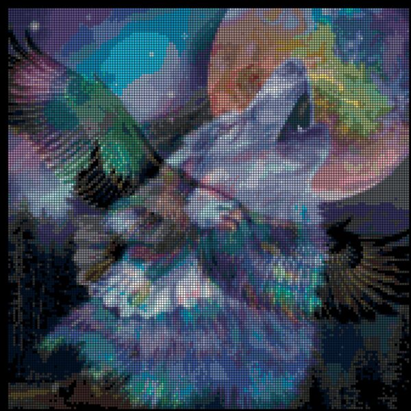 Full Coverage Counted Cross Stitch Pattern: Night Wolf Eagle Moon (165w x 165h Stitches) - Image 3