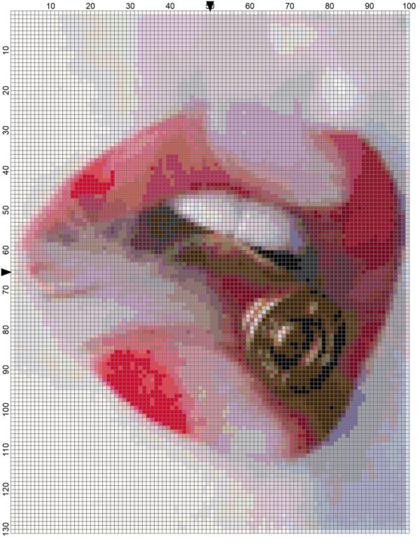 Smokey Bullet with Lips Full Coverage Original Cross Stitch Pattern - Image 3