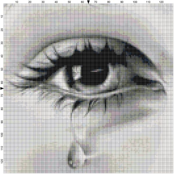 Eye with Single Tear - Full Coverage Counted Cross Stitch Pattern (Intermediate Level) - Image 3