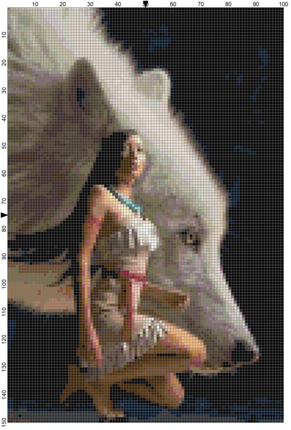 Stunning White Wolf & Cherokee Beauty Counted Cross Stitch Pattern (100 x 150 Stitches) - Image 3