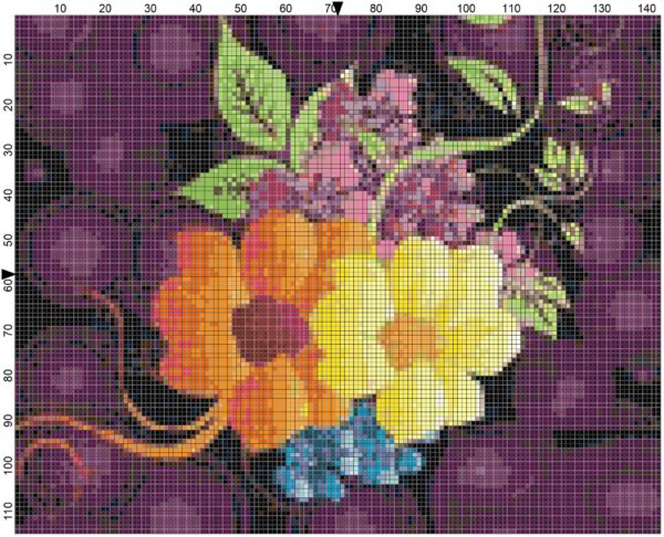 Full Coverage Flower Bouquet Counted Cross Stitch Pattern (Intermediate Level) - Image 2