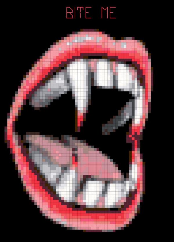 Vampire Mouth Bite Me Original Counted Cross Stitch Pattern