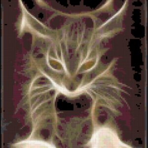 This pattern is of a cat with the illusion that it has been lit up by a bolt of somekind.