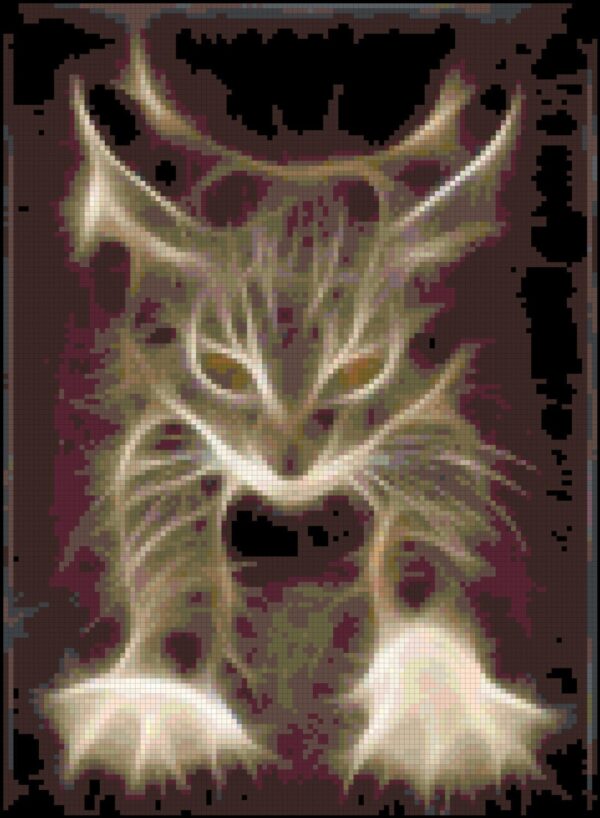 This pattern is of a cat with the illusion that it has been lit up by a bolt of somekind.