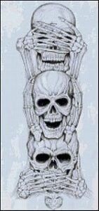Skulls Doing See No Evil Original Cross Stitch Pattern