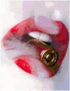 Smokey Bullet with Lips Full Coverage Original Cross Stitch Pattern