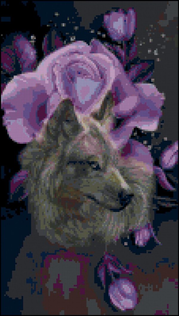 Lavender Roses and Wolf Original Cross Stitch Pattern