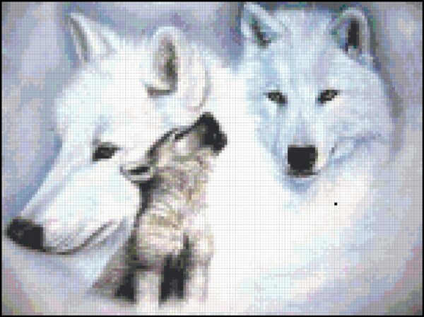 Two Snow Wolves and A Cub: Adorable Cross Stitch Pattern for Intermediate Stitchers